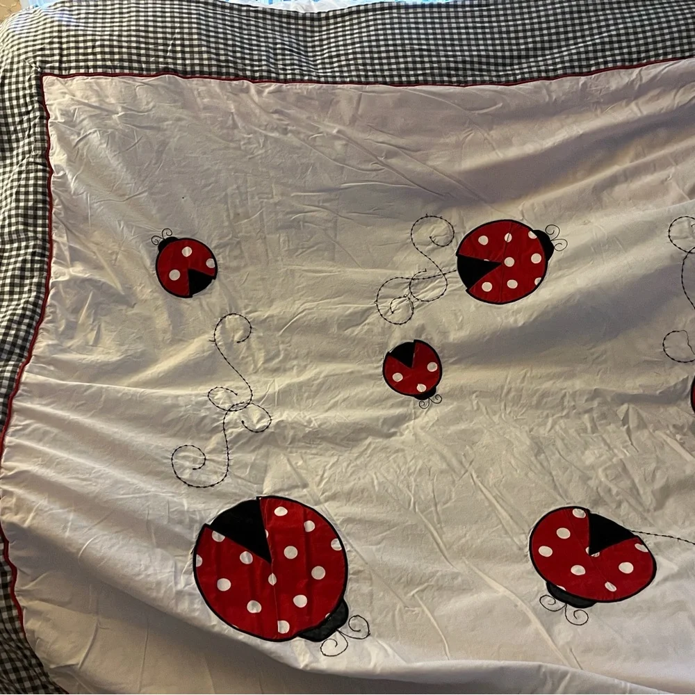 JoJO designs Decorative Ladybug Embroidered Comforter - White and Red